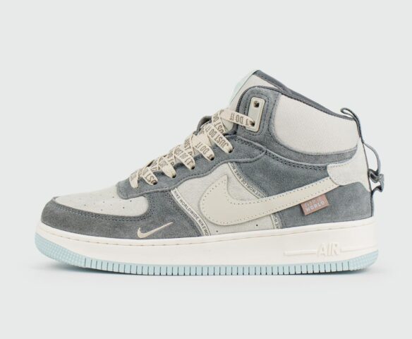 Nike Air Force 1 Mid Grey / White Blue Ftwr. with Fur Wmns Nike Air Force 1 Mid Grey / White Blue Ftwr. with Fur Wmns