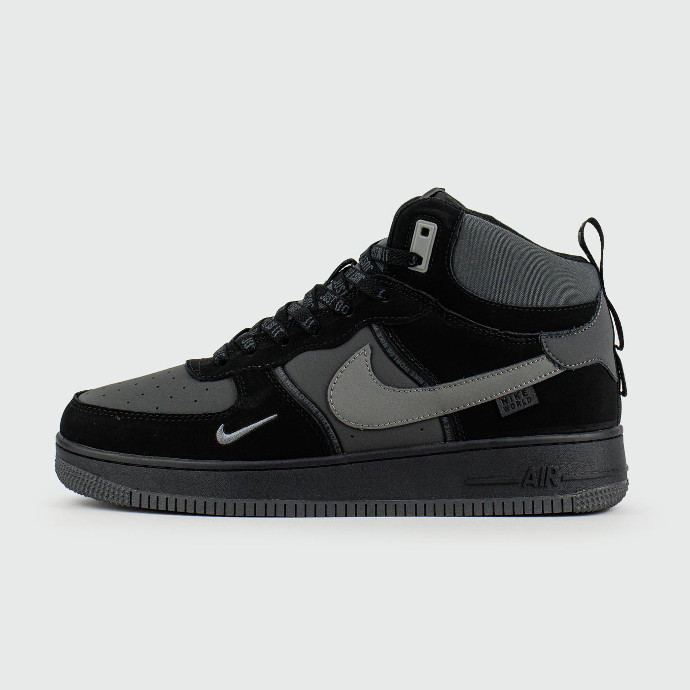 Зимние Nike Air Force 1 Mid Black / Grey with Fur